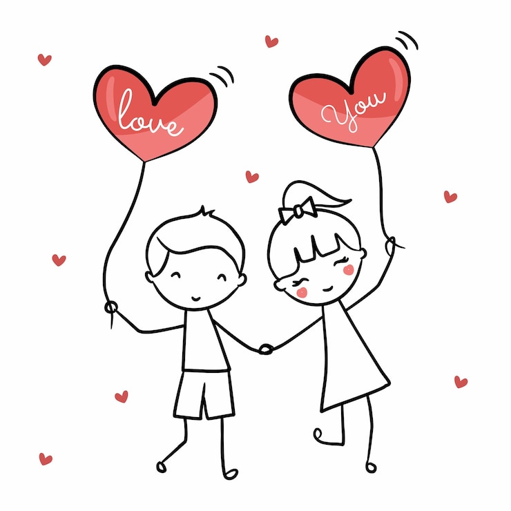 Vetor ilustração de casal feliz casal fofo menina e menino casal apaixonado casal brincando balão