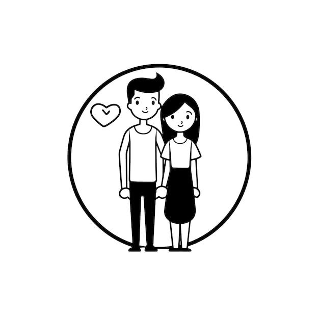 Ilustração de casal minimalista de amor simples em preto e branco