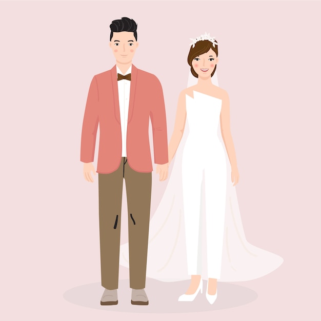 Ilustração de casal noiva e noivo para casamento