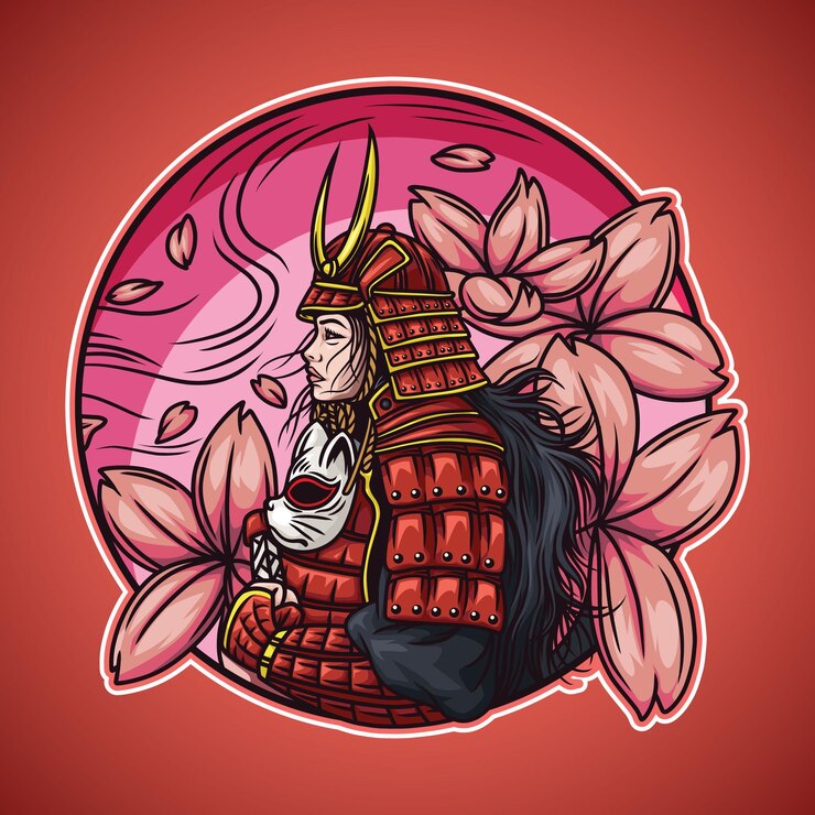 Vetor ilustração de casal samurai japonês_2