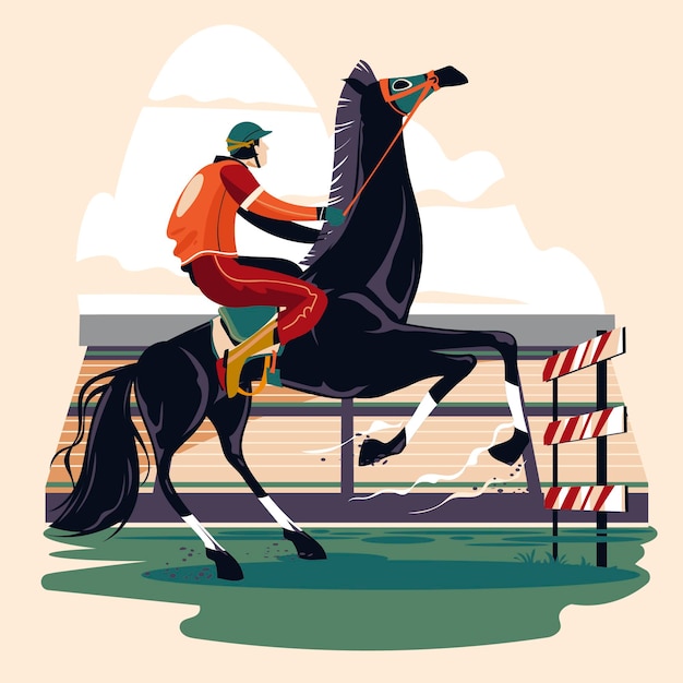 Vetor ilustração de cavalos de corrida em ação de salto vetor premium