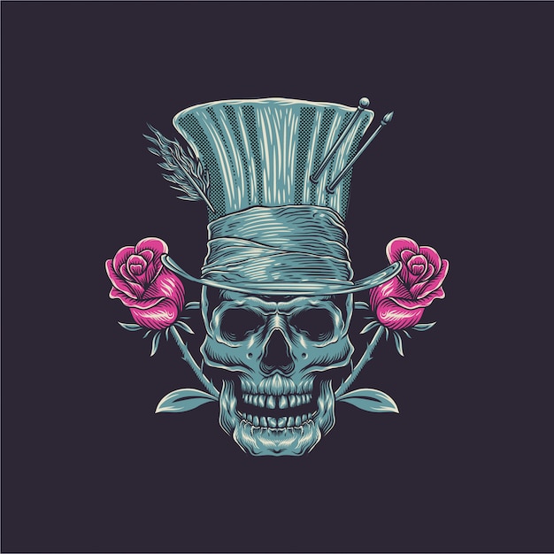 Vetor ilustração de caveira com rosa