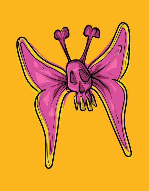 Vetor ilustração de caveira de borboleta em estilo pop art
