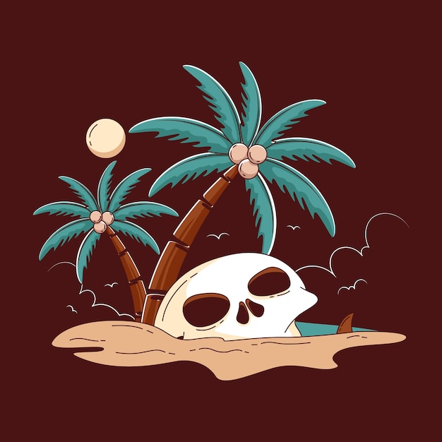 Ilustração de caveira de verão para design de camiseta