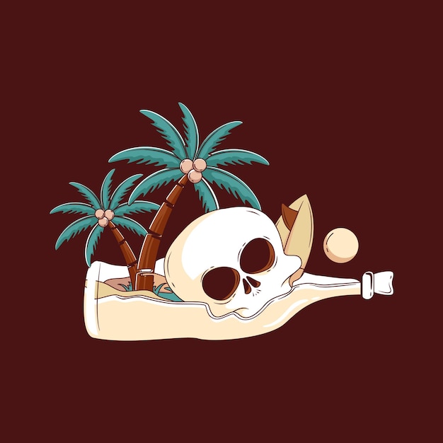 Ilustração de caveira de verão para design de camiseta