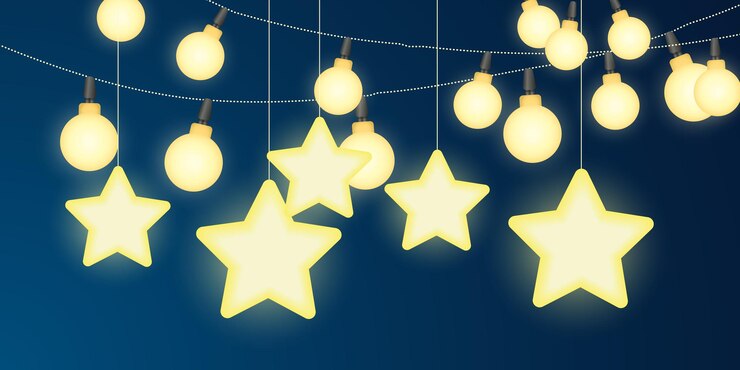 Vetor ilustração de celebração festiva de luzes e estrelas brilhantes