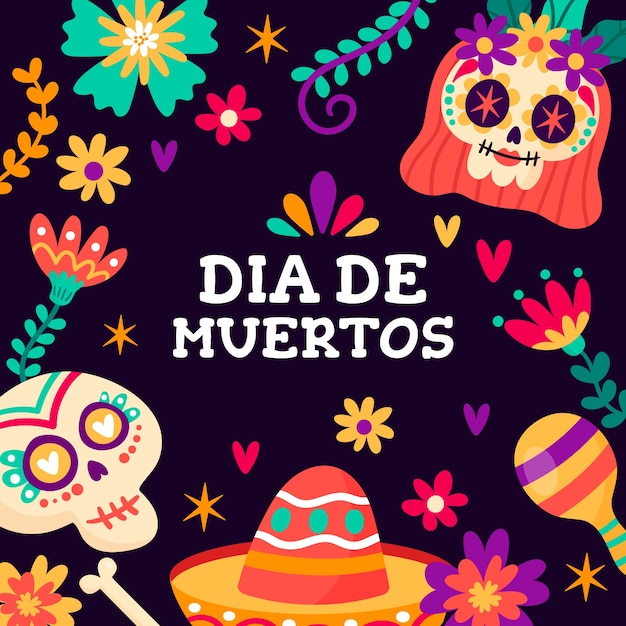 Ilustração de celebração plana dia de muertos