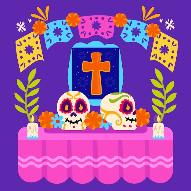 Ilustração de celebração plana dia de muertos