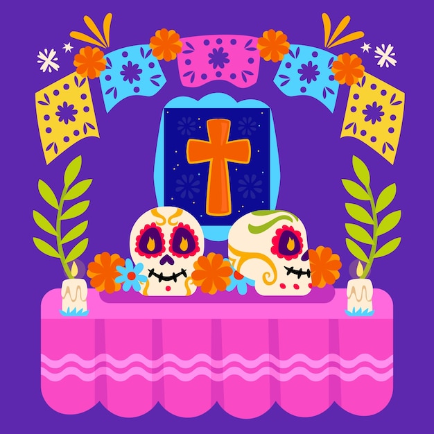 Vetor ilustração de celebração plana dia de muertos