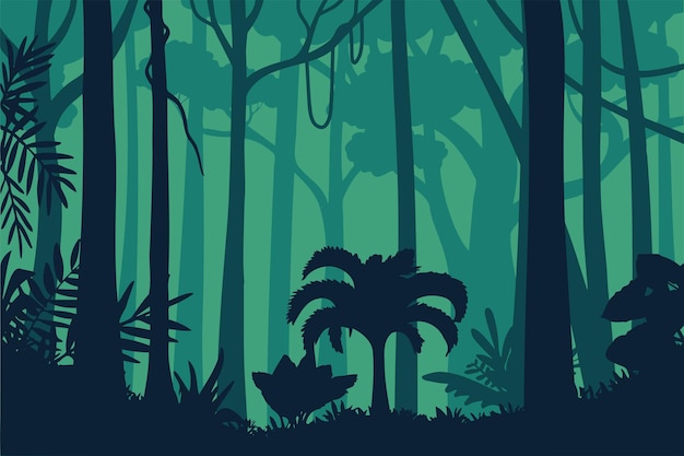 Ilustração de cenário vetorial de silhueta de floresta tropical