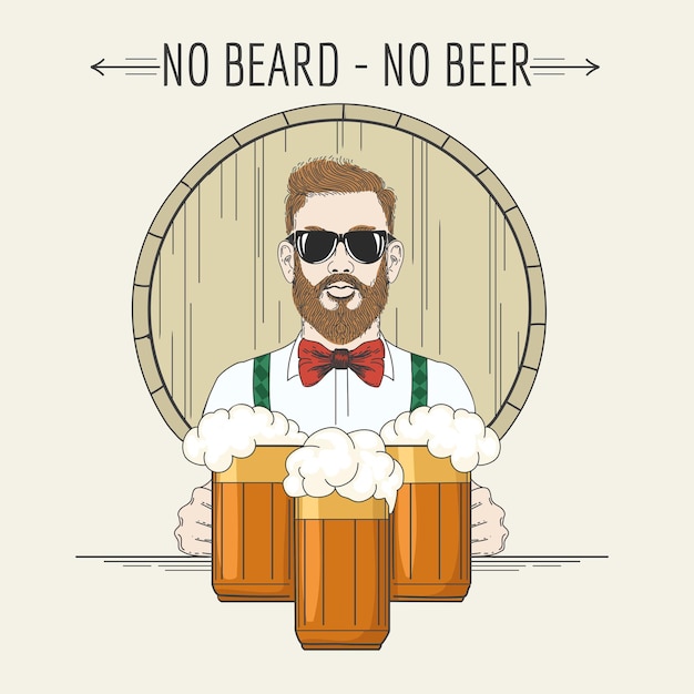 Vetor ilustração de cerveja hipster com moto sem barba sem cerveja