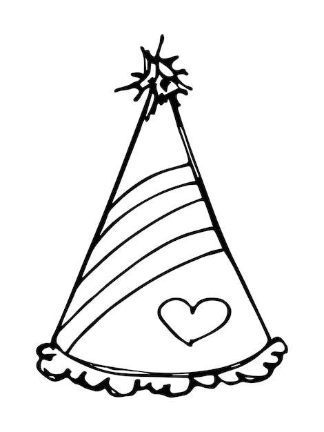 Ilustração de chapéu de festa desenhada à mão doodle de boné de aniversário clipart de férias