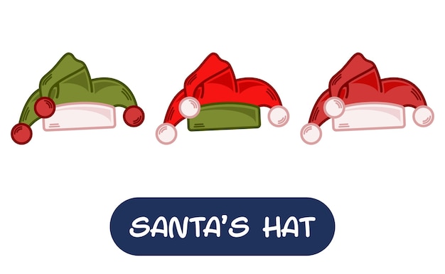 Ilustração de chapéu de papai noel dos desenhos animados conjunto de cores de variação eps 10 vetor