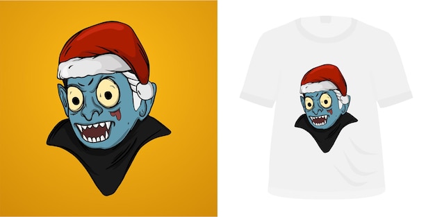 Ilustração de chapéu de papai noel vampiro para design de camiseta