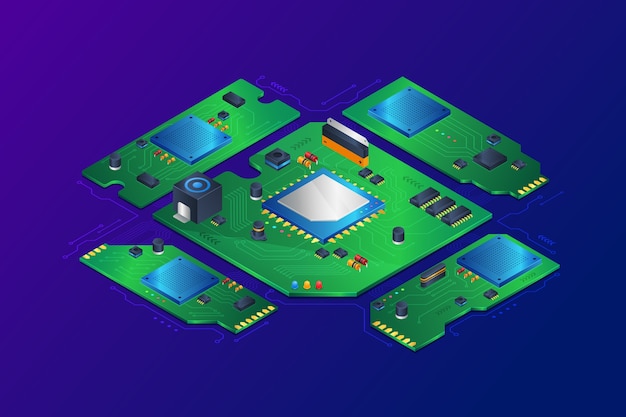 Ilustração de chip semicondutor em vista isométrica