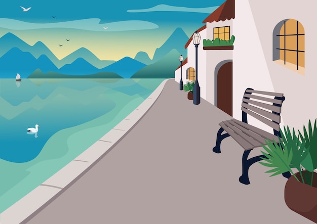 Ilustração de cidade turística à beira-mar