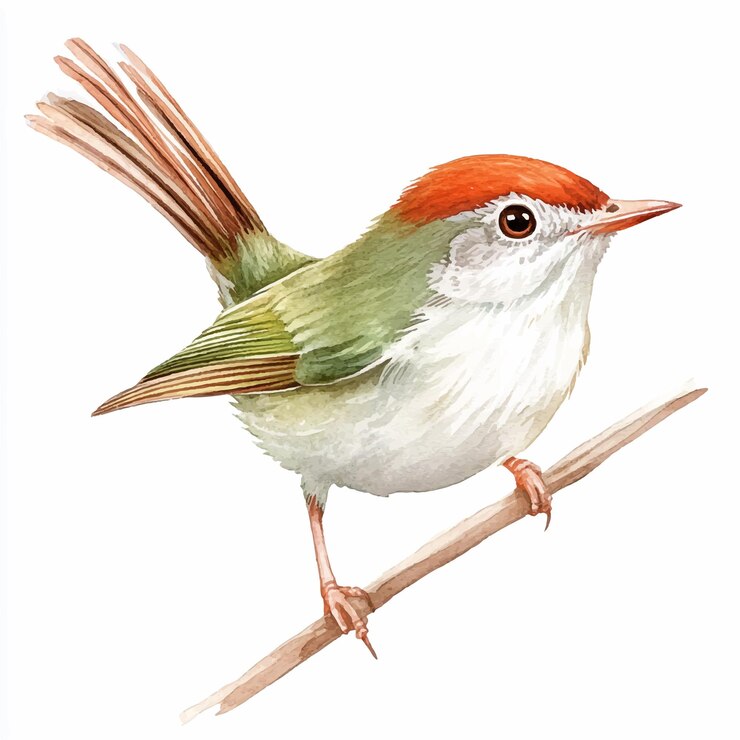 Vetor ilustração de clipart de aquarela de tailorbird comum isolada