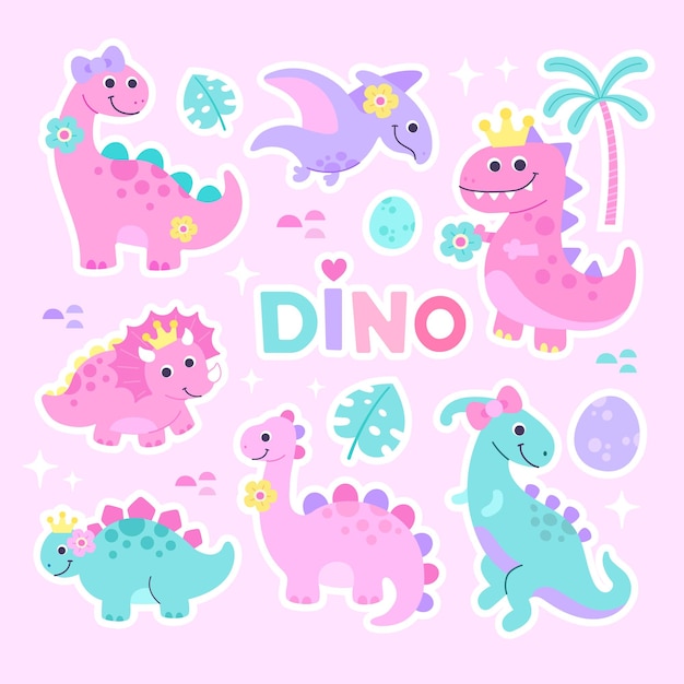 Ilustração de clipart de dinossauros de princesa feminina fofa