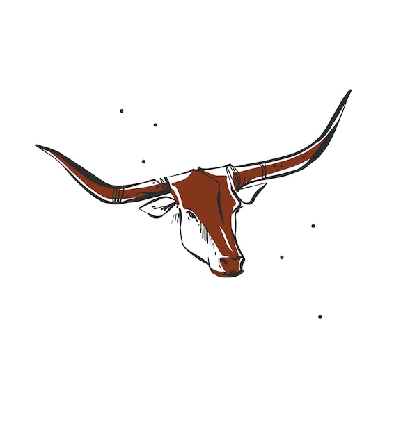 Ilustração de clipart gráfico vetorial abstrato desenhado à mão cabeça de touro boho com elemento de logotipo de chifresconceito de design ocidentalarte contemporânea do oeste selvagem boêmiodesenho moderno de garota de cowboylogotipo do animal