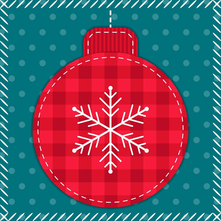 Vetor ilustração de colcha de retalhos de natal vermelha e azul com bola de árvore de natal e floco de neve, design de colcha