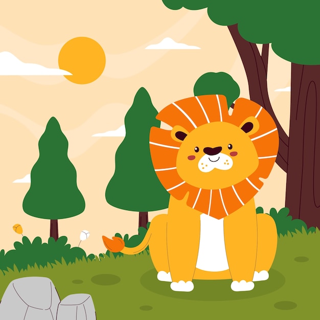 Ilustração de coleção de animais de safári bonitos e planos