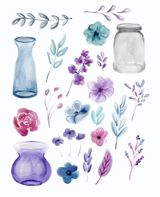 Ilustração de coleção de clipart aquarela floral