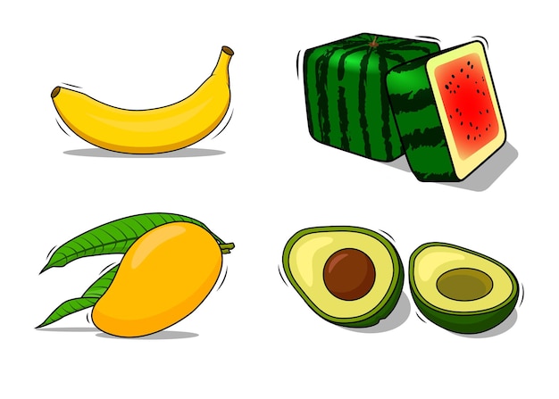 Ilustração de coleção de frutas frescas e saudáveis