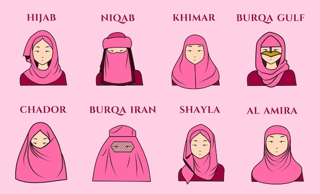 Vetor ilustração de coleção de hijab muçulmano