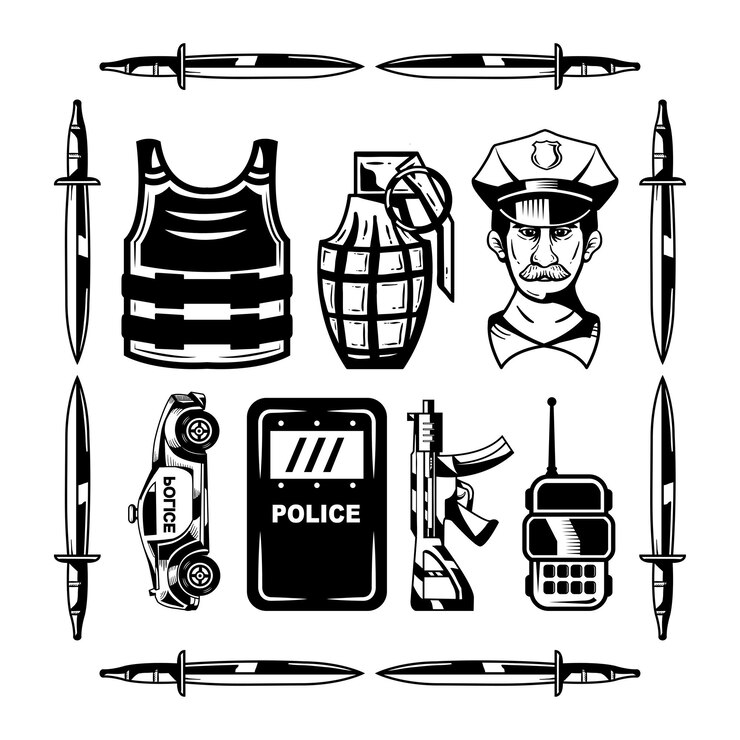 Vetor ilustração de coleção de polícia preto e branco