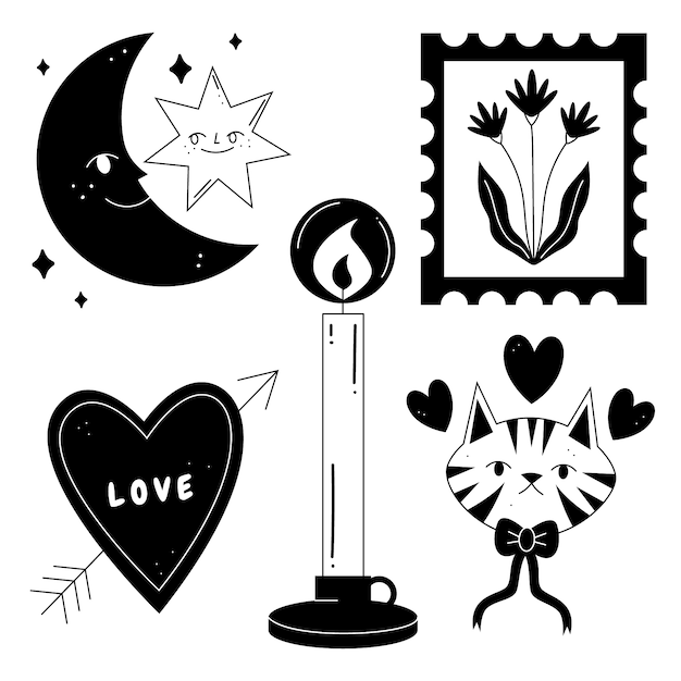 Ilustração de coleção de tatuagens minimalistas