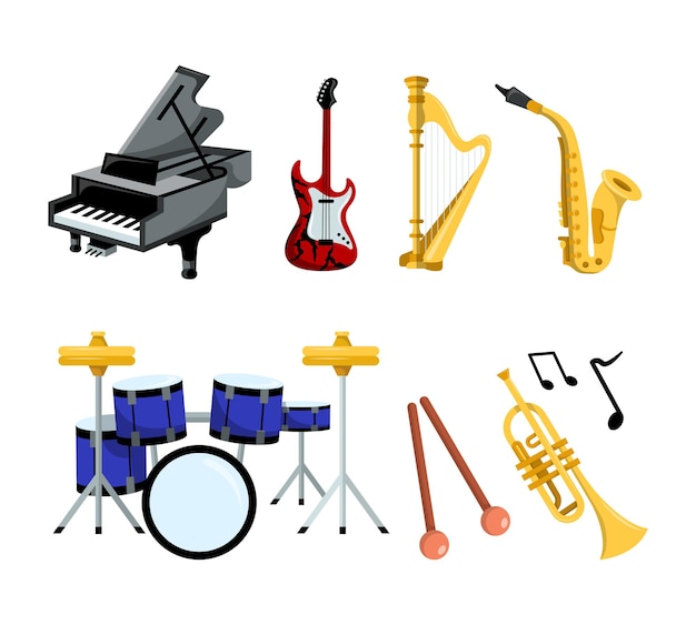 Ilustração de coleção vetorial de instrumentos musicais
