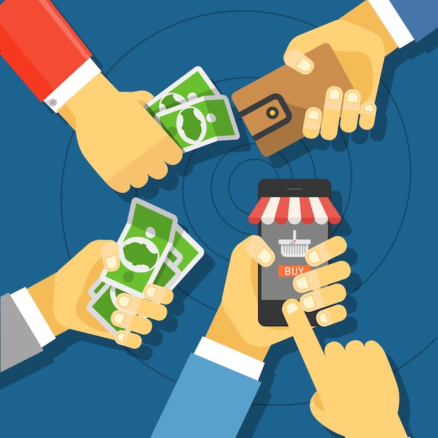 Ilustração de comércio digital Compras on-line com dispositivos modernos