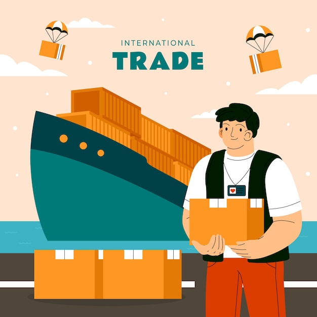 Vetor ilustração de comércio internacional desenhada à mão