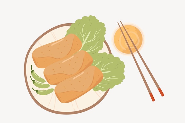 Ilustração de comida asiática de rolinho primavera
