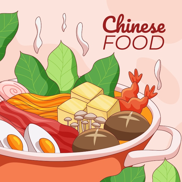 Ilustração de comida chinesa desenhada à mão