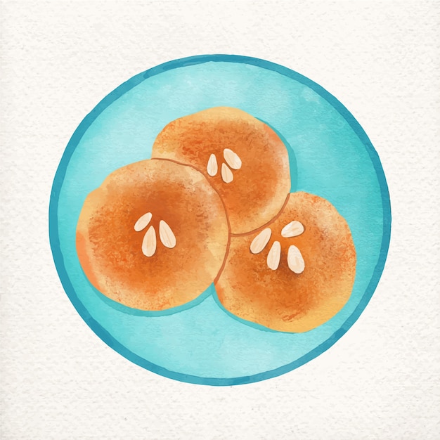 Ilustração de comida coreana em aquarela