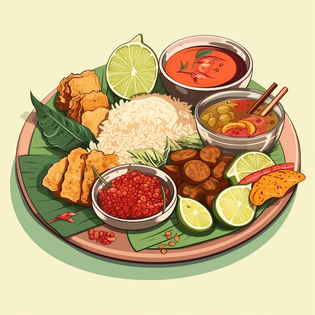 Vetor ilustração de comida deliciosa indonésia prato tradicional jantar menu de vetor de almoço indonésio