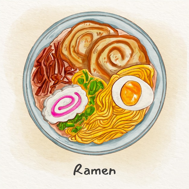 Ilustração de comida japonesa em aquarela