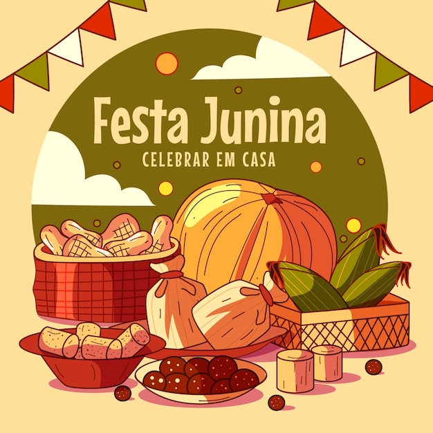 Vetor ilustração de comida junina desenhada a mão