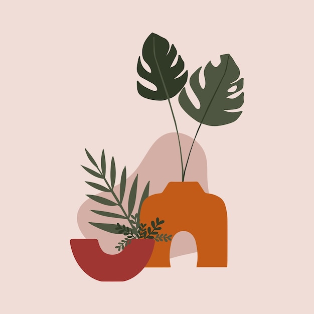 ilustração de composições botânicas abstratas de vetor desenhado à mão Formas orgânicas de fluxo de fluido neutro