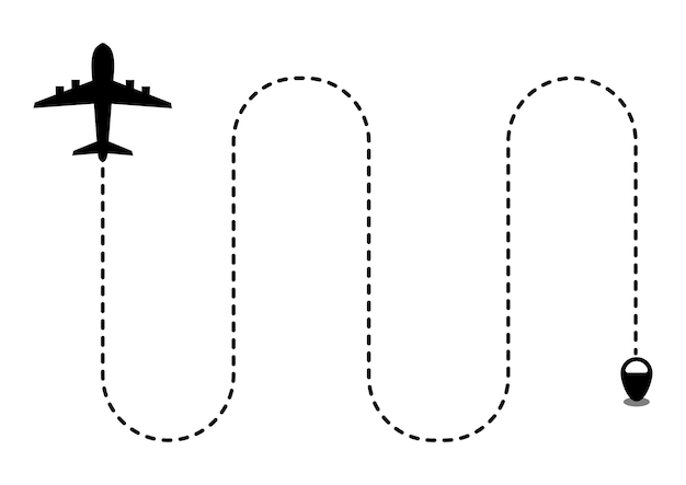 Ilustração de conceito de avião vetorial de estoque voando com linha de traço traçado