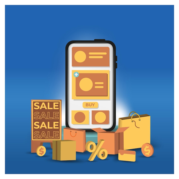 Vetor ilustração de conceito de compras on-line 3d com vetor realista