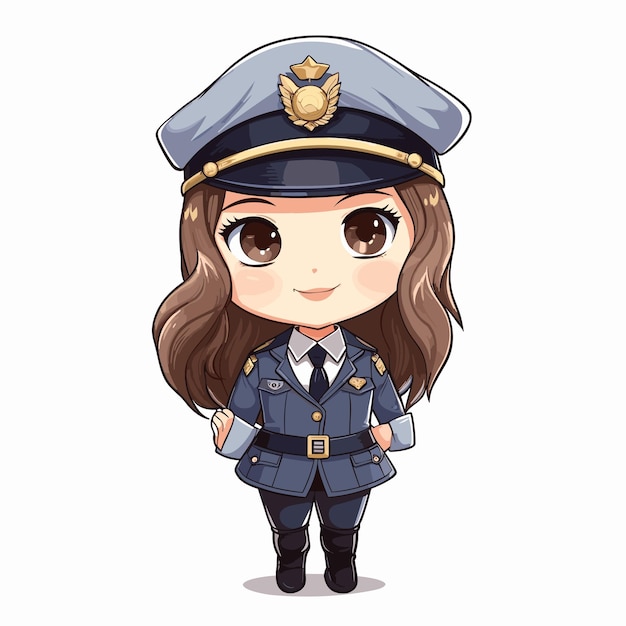 Vetor ilustração de conceito de policial linda garota policial em ilustração vetorial uniforme