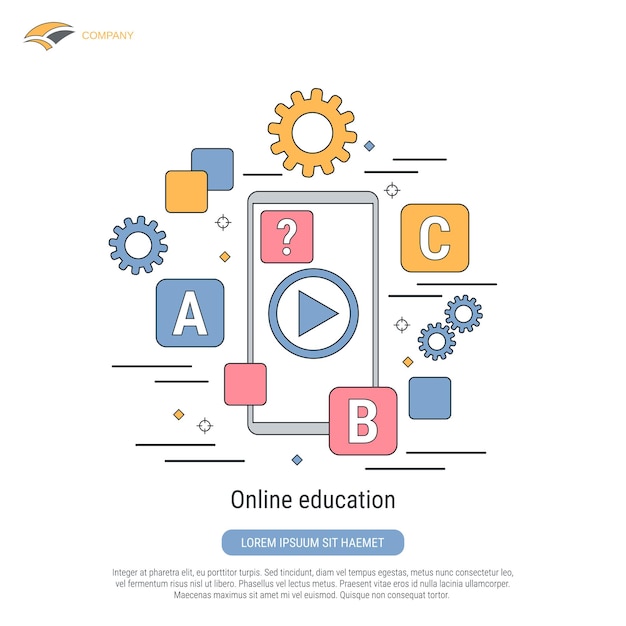 Vetor ilustração de conceito de vetor de estilo de contorno plano de educação on-line