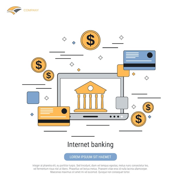 Ilustração de conceito de vetor de estilo de contorno plano de internet banking