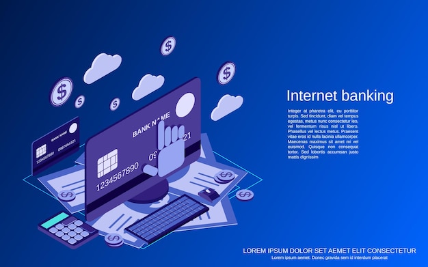 Ilustração de conceito de vetor isométrico plano 3d de internet banking