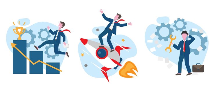 Ilustração de conceito de vetor plano de conquista de sucesso Desenvolvimento de carreira definindo metas promoção de carreira processo de trabalho resolvendo problemas demonstrando altos resultados de trabalho conquistas de trabalhox9xA