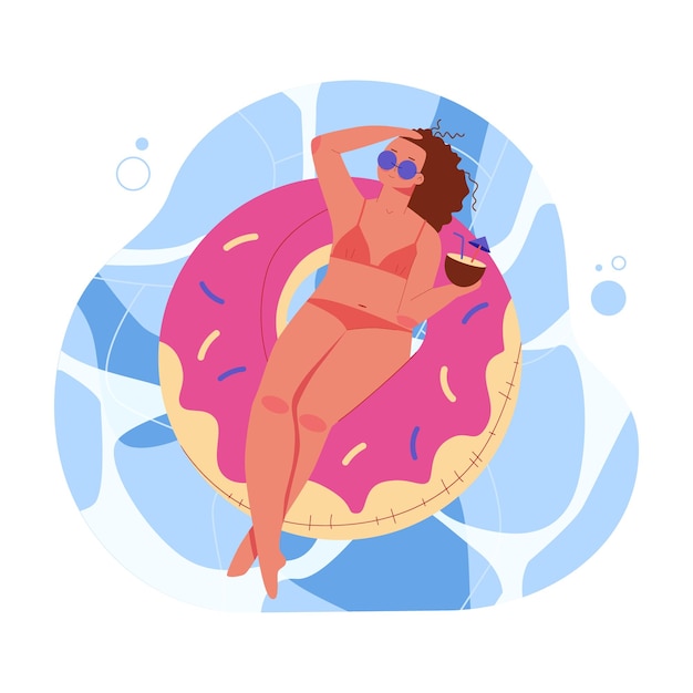 Ilustração de conceito feminino de humor de férias mulheres bonitas em diferentes situações na praia sentadas perto da piscina lendo livros Design de vetor de estilo simples