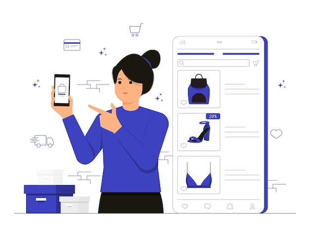 Vetor ilustração de conceito on-line de compras