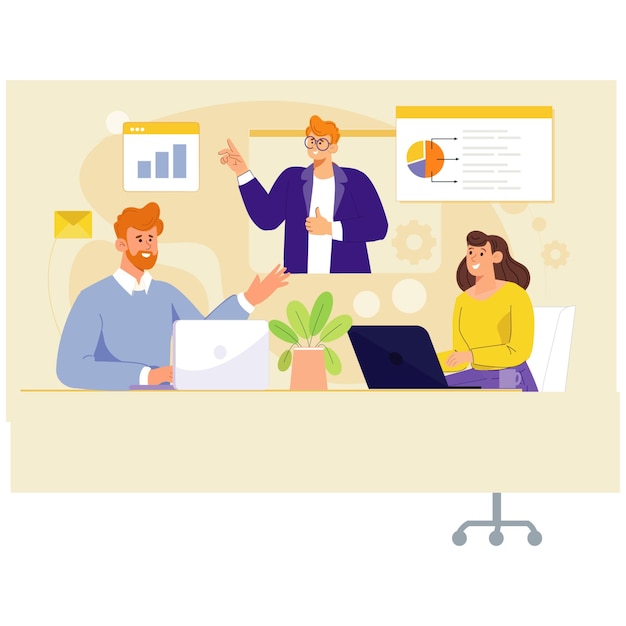 Ilustração de conferências de negócios com temas de análise de dados